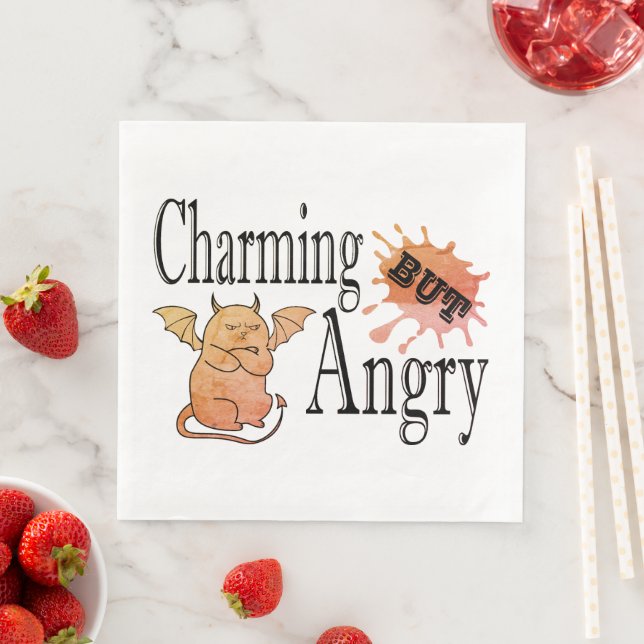 Charming but angry little devil cat funny quote napkin (Insitu)