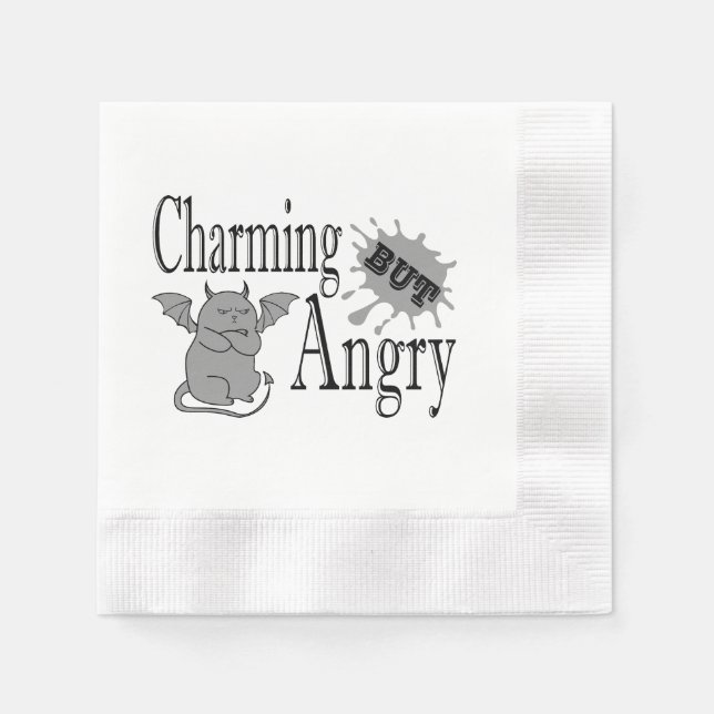 Charming but angry little devil cat funny quote napkin (Front)