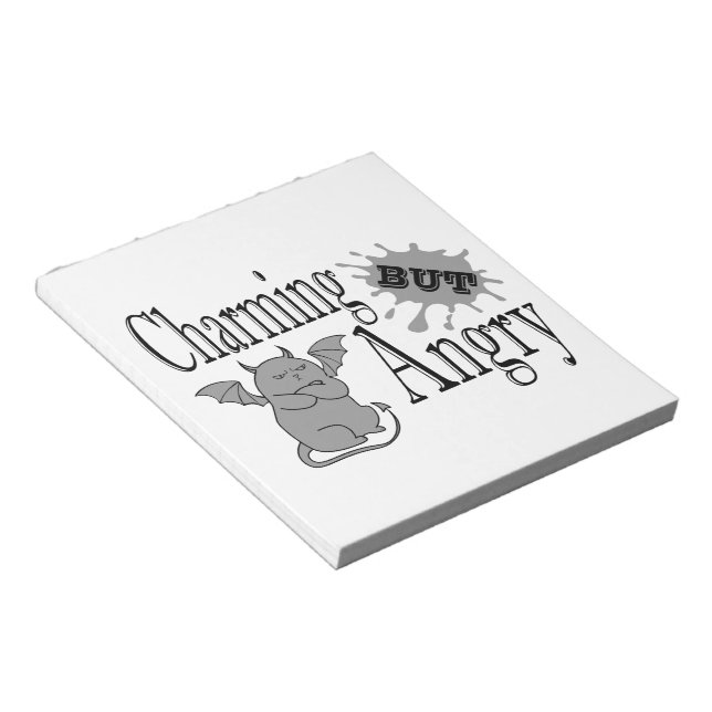 Charming but angry little devil cat funny quote notepad (Angled)