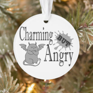 Charming but angry little devil cat funny quote ornament