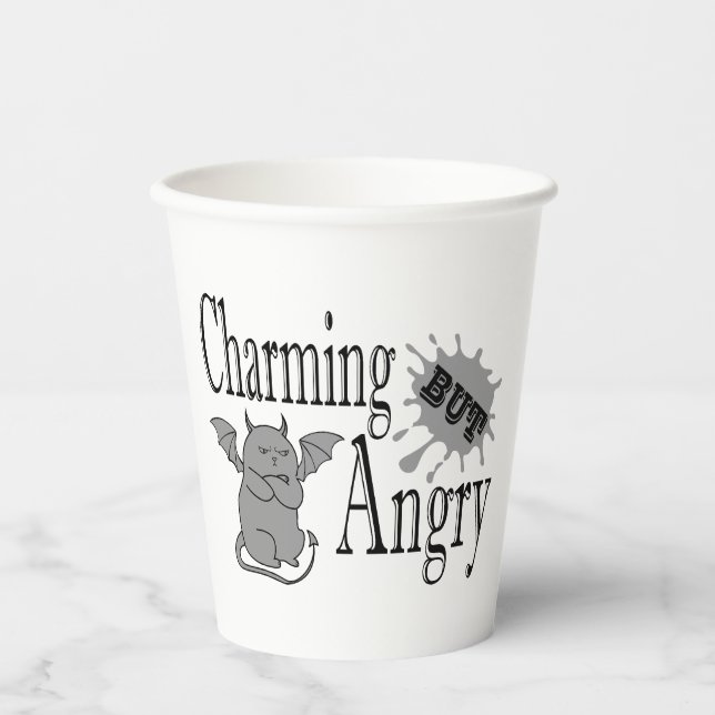 Charming but angry little devil cat funny quote paper cups (Front)