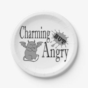 Charming but angry little devil cat funny quote paper plate
