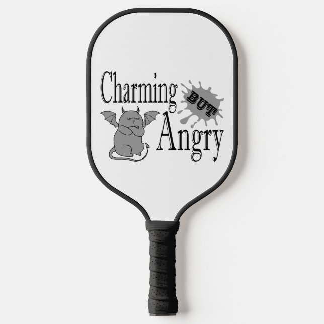 Charming but angry little devil cat funny quote pickleball paddle (Front)