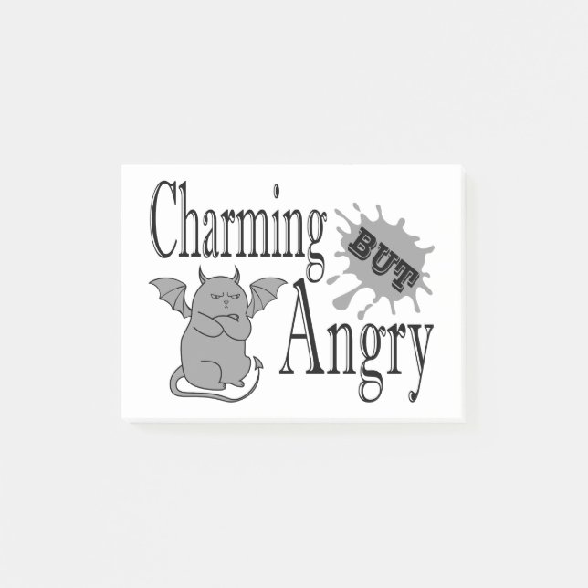 Charming but angry little devil cat funny quote post-it notes (Front)