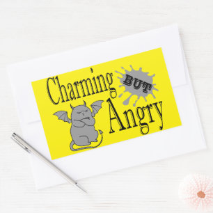 Charming but angry little devil cat funny quote rectangular sticker