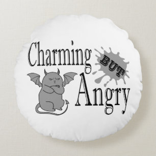 Charming but angry little devil cat funny quote round cushion