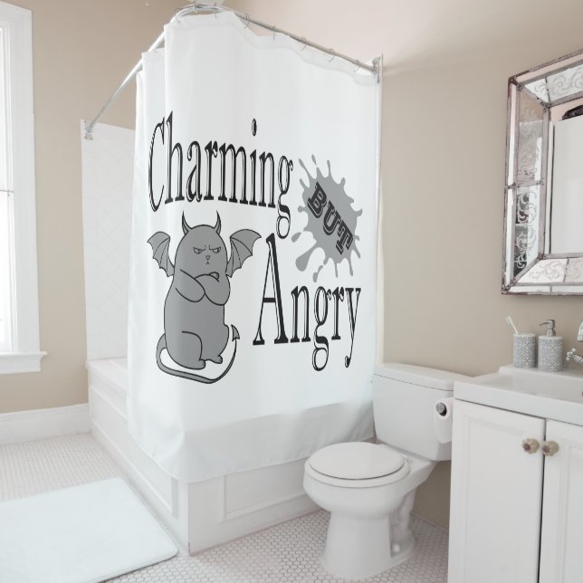 Charming but angry little devil cat funny quote shower curtain (In Situ)