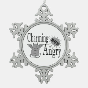 Charming but angry little devil cat funny quote snowflake pewter christmas ornament
