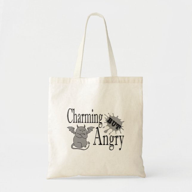 Charming but angry little devil cat funny quote tote bag (Front)