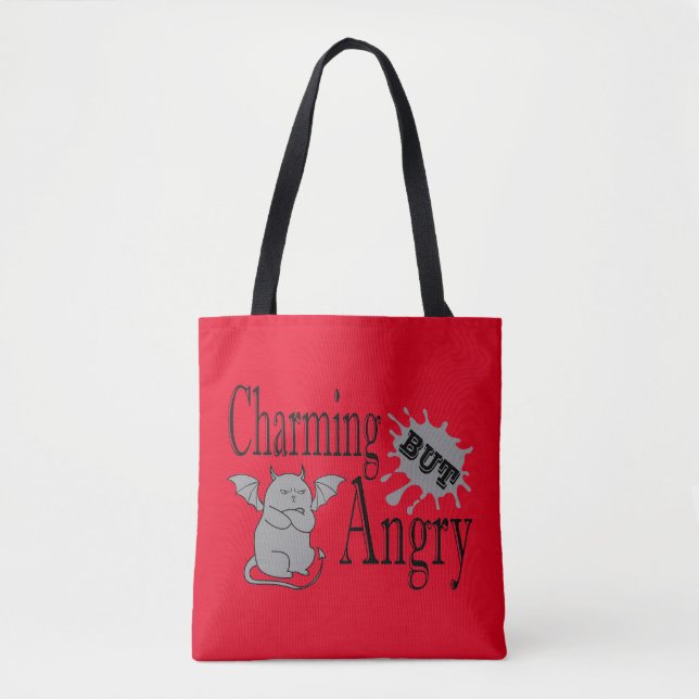 Charming but angry little devil cat funny quote tote bag (Front)