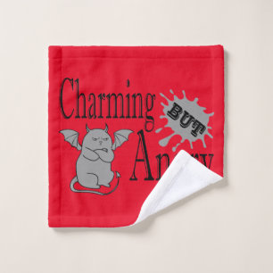 Charming but angry little devil cat funny quote wash cloth