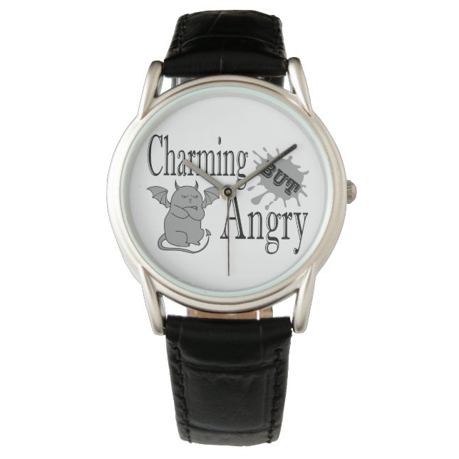 Charming but angry little devil cat funny quote watch (Front)