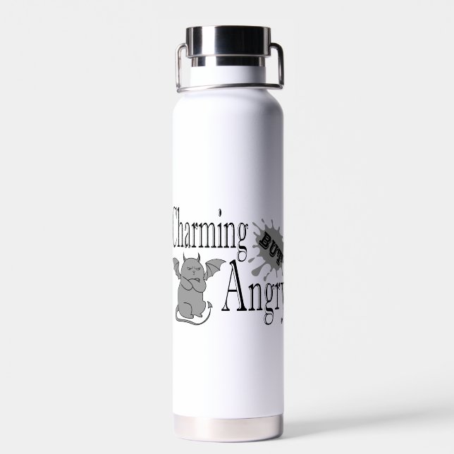 Charming but angry little devil cat funny quote water bottle (Back)
