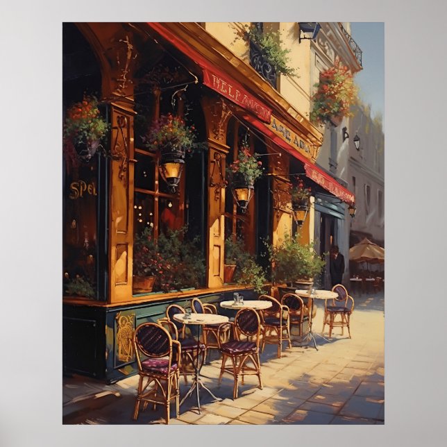 Charming Cafe Bistro on a Paris sunny day Poster (Front)