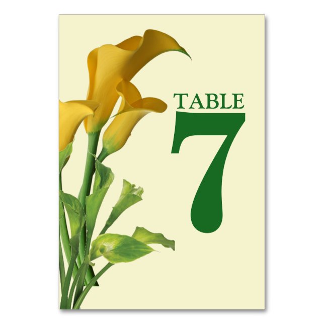 Charming Calla Lily Wedding Table Number Card (Front)