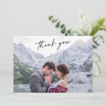Charming Calligraphy Wedding Photo Thank You Card