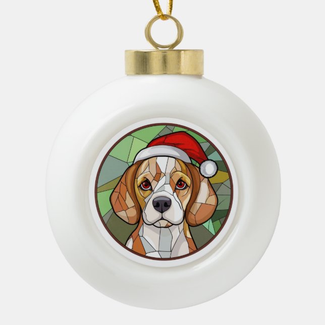 Charming Canine Cheer: Beagle themed Christmas Ceramic Ball Christmas Ornament (Front)