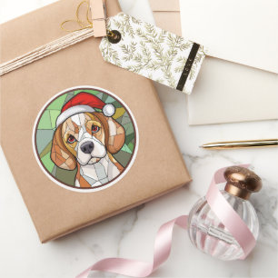 Charming Canine Cheer: Beagle themed Christmas Classic Round Sticker
