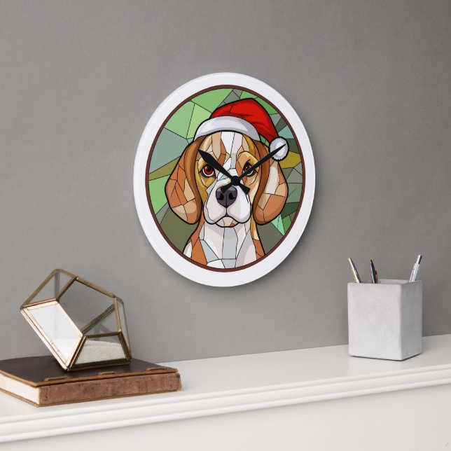 Charming Canine Cheer: Beagle themed Christmas Large Clock (Office)