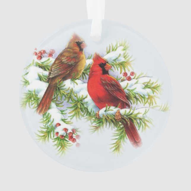 Charming Cardinal Couple Acrylic Ornament (Back)