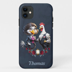 Charming cartoon chicken couple. iPhone 11 case