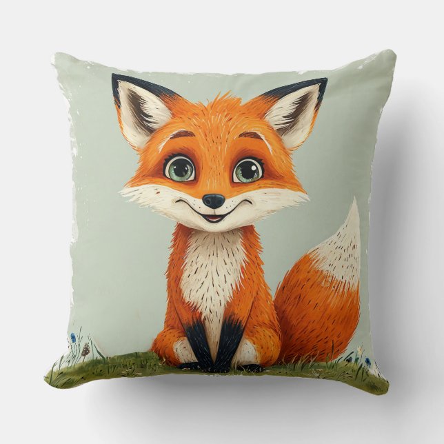 Charming Cartoon Fox Smiling Cushion (Front)