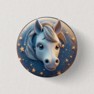 Charming Cartoon Horse Portrait With Stars 3 Cm Round Badge