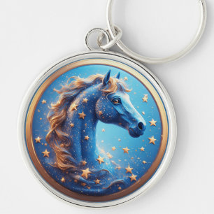 Charming Cartoon Horse Portrait With Stars Key Ring