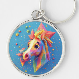 Charming Cartoon Horse Portrait With Stars Key Ring