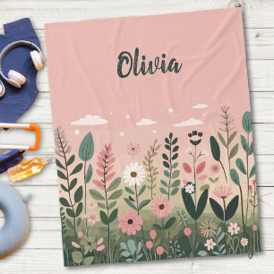 Charming Cartoon Wildflowers Personalised Fleece Blanket