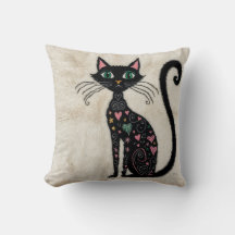Charming Cat Black and White Kilim Pillows