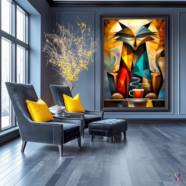 Charming Cat – Cubist Philosopher with Coffee Poster (Creator Uploaded)