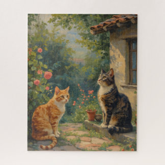 Charming Cat Garden Scene Jigsaw Puzzle