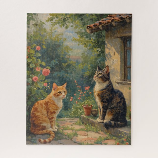 Charming Cat Garden Scene Jigsaw Puzzle (Vertical)