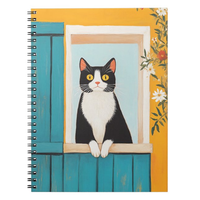 Charming Cat in Window Notebook (Front)