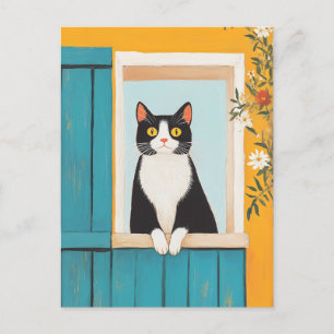 Charming Cat in Window Postcard