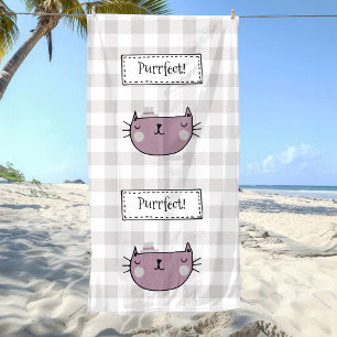Charming Cat Lover's Purrfect Buffalo plaid Beach Towel