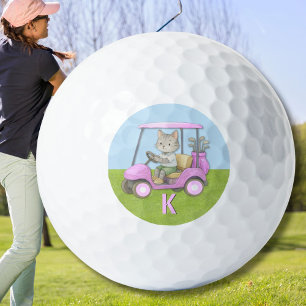 Charming Cat Pink Cart Purr-fectly on Par Golf Balls