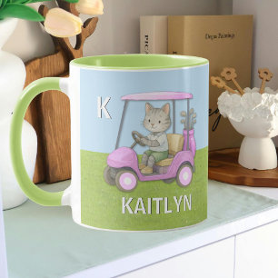 *Charming Cat Pink Cart Purr-fectly on Par Mug