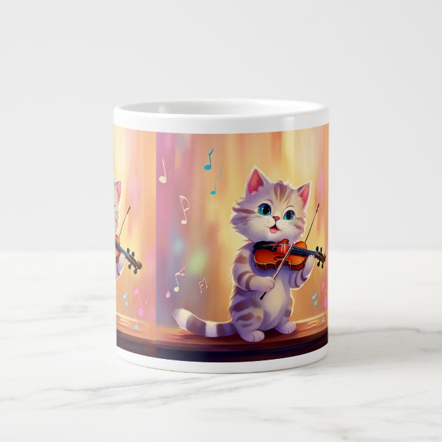 Charming Cat Playing Violin Mug - A Melody of Deli (Front)
