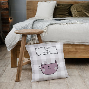 Charming Cat Purrfect Buffalo plaid Cushion