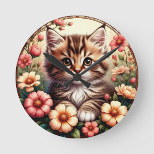 Charming Cat Round Clock