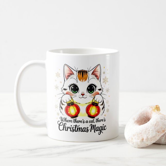 Charming Cat with Lanterns - Cute Lunar New Year Coffee Mug (With Donut)
