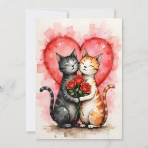 Charming Cats Valentine Hearts and Red Roses Card