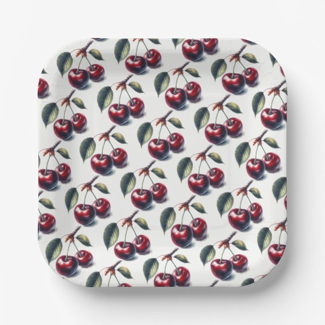 Charming Cherry Clusters Paper Plate (Front)
