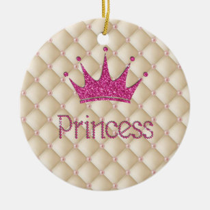 Charming Chic Pearls ,Tiara, Princess,Glittery Ceramic Ornament