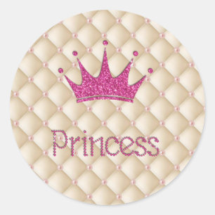 Charming Chic Pearls ,Tiara, Princess,Glittery Classic Round Sticker