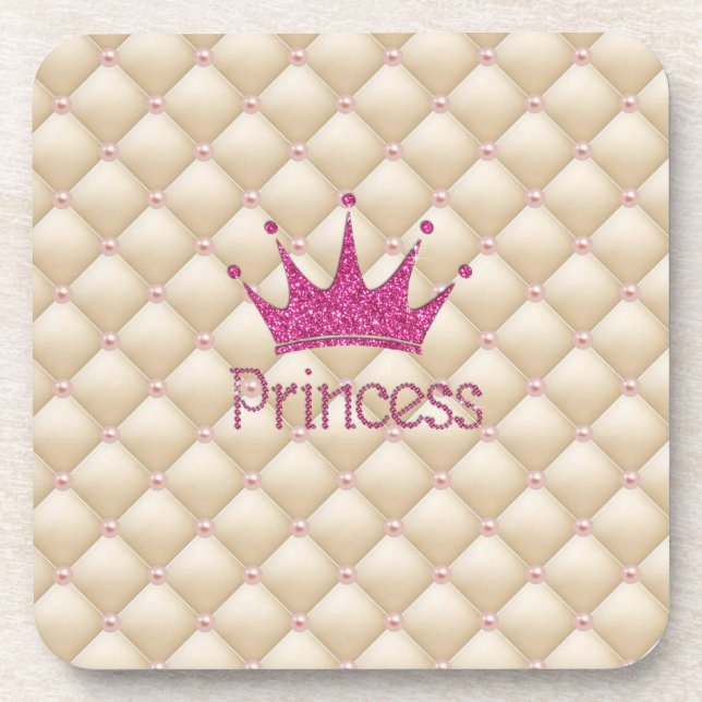 Charming Chic Pearls ,Tiara, Princess,Glittery Coaster (Front)