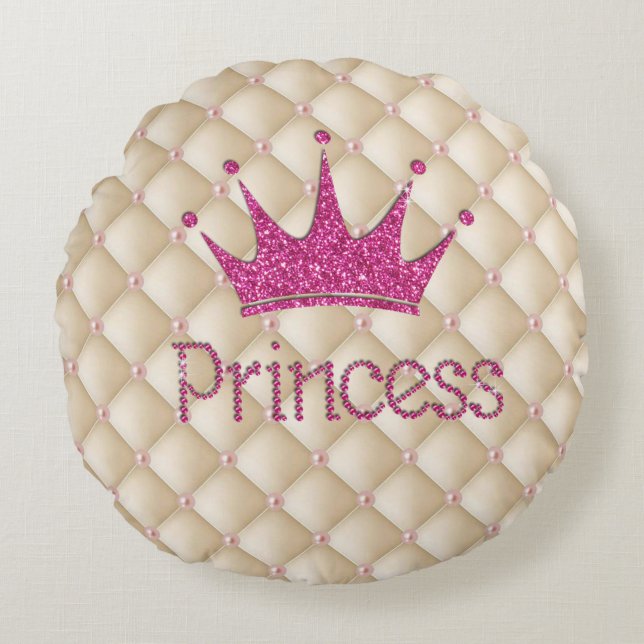Charming Chic Pearls ,Tiara, Princess,Glittery Round Cushion (Front)