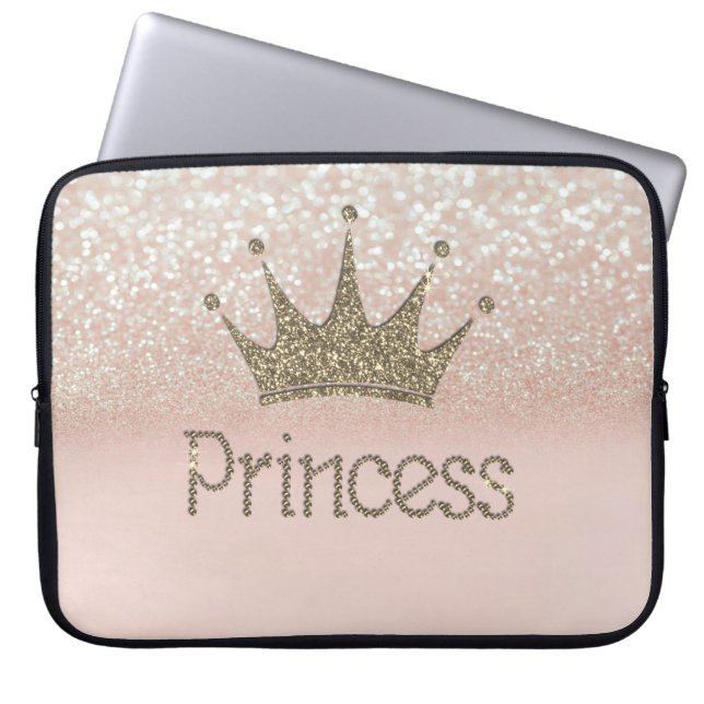 Charming Chic Tiara Princess,Glitter Bokeh Laptop Sleeve (Front)